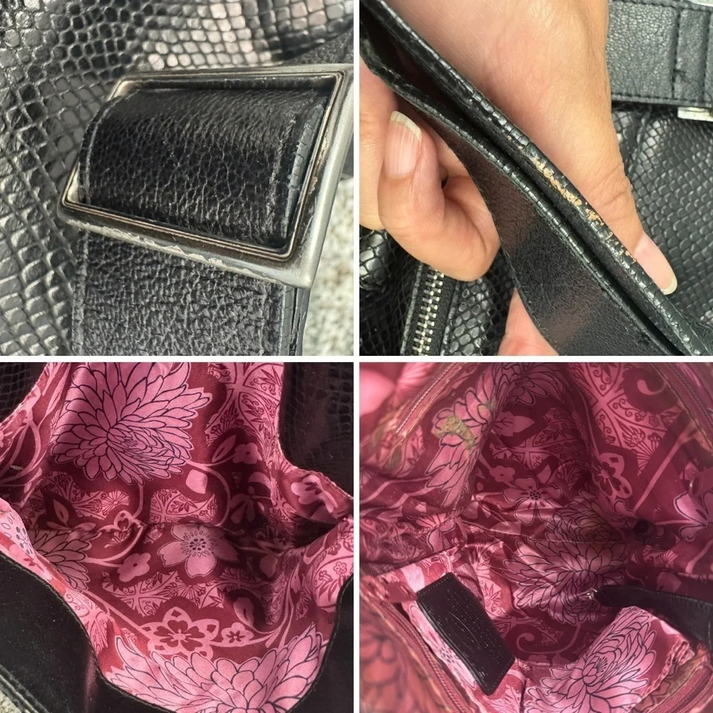 Brighton Black Leather Faux Snake Skin Multi Compartment Crossbody Shoulder Bag